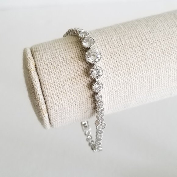 Silver Tennis Bracelet with Cubic Zirconias - NEW - Picture 6 of 6